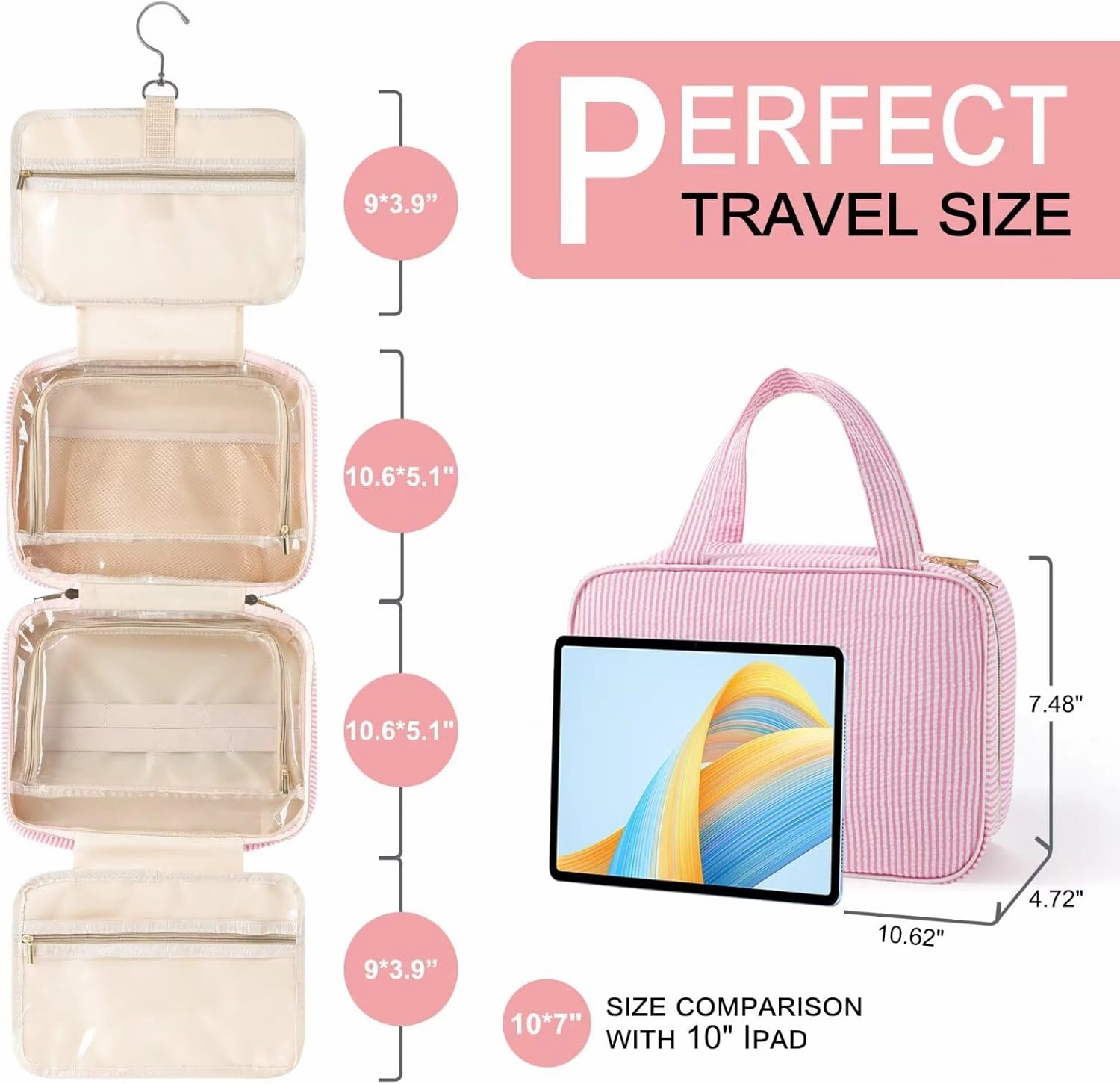 TOPEAST Travel Hanging Toiletry Bag Initial Makeup Bag for Women Teen Girls - Birthday Gifts for Women Teen Girls, Preppy Gifts for Daughter Sister Friends Mom Her - Letter A, Purple