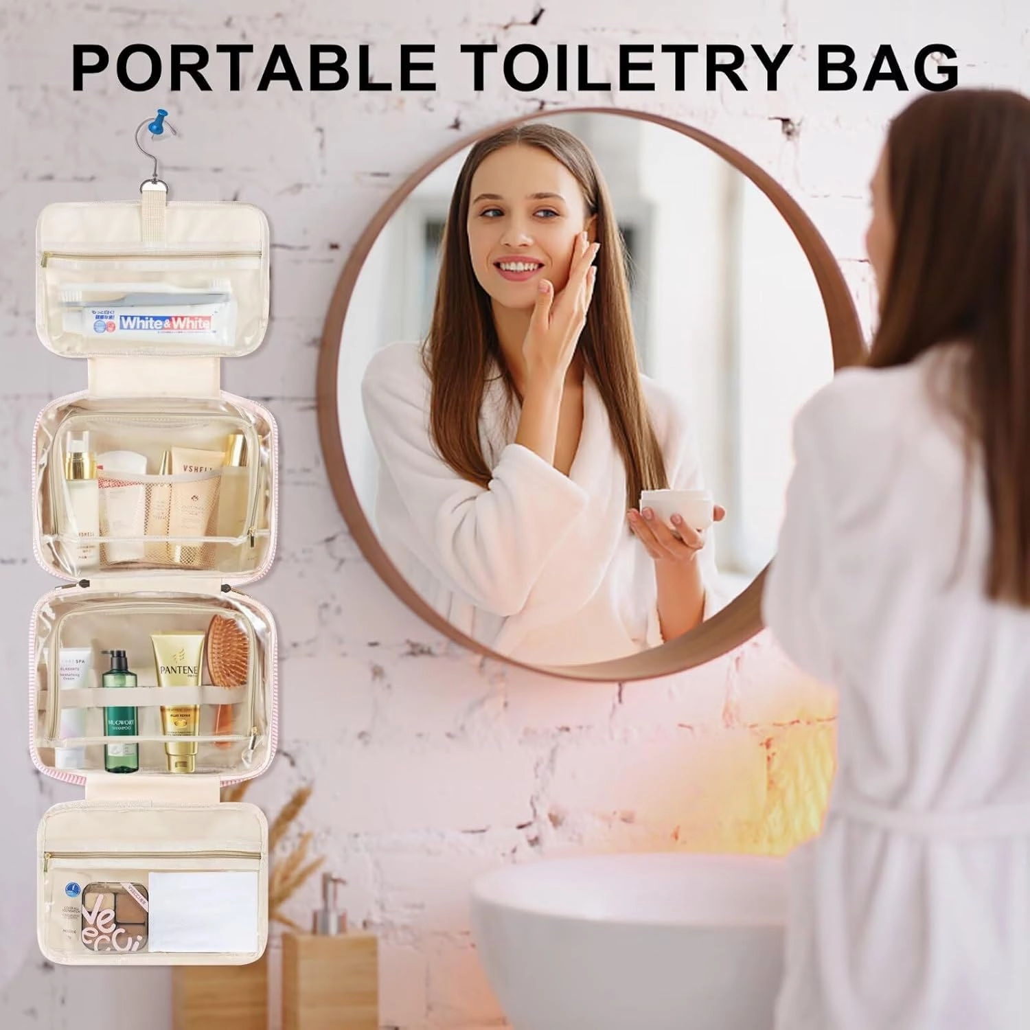 TOPEAST Travel Hanging Toiletry Bag Initial Makeup Bag for Women Teen Girls - Birthday Gifts for Women Teen Girls, Preppy Gifts for Daughter Sister Friends Mom Her - Letter A, Purple