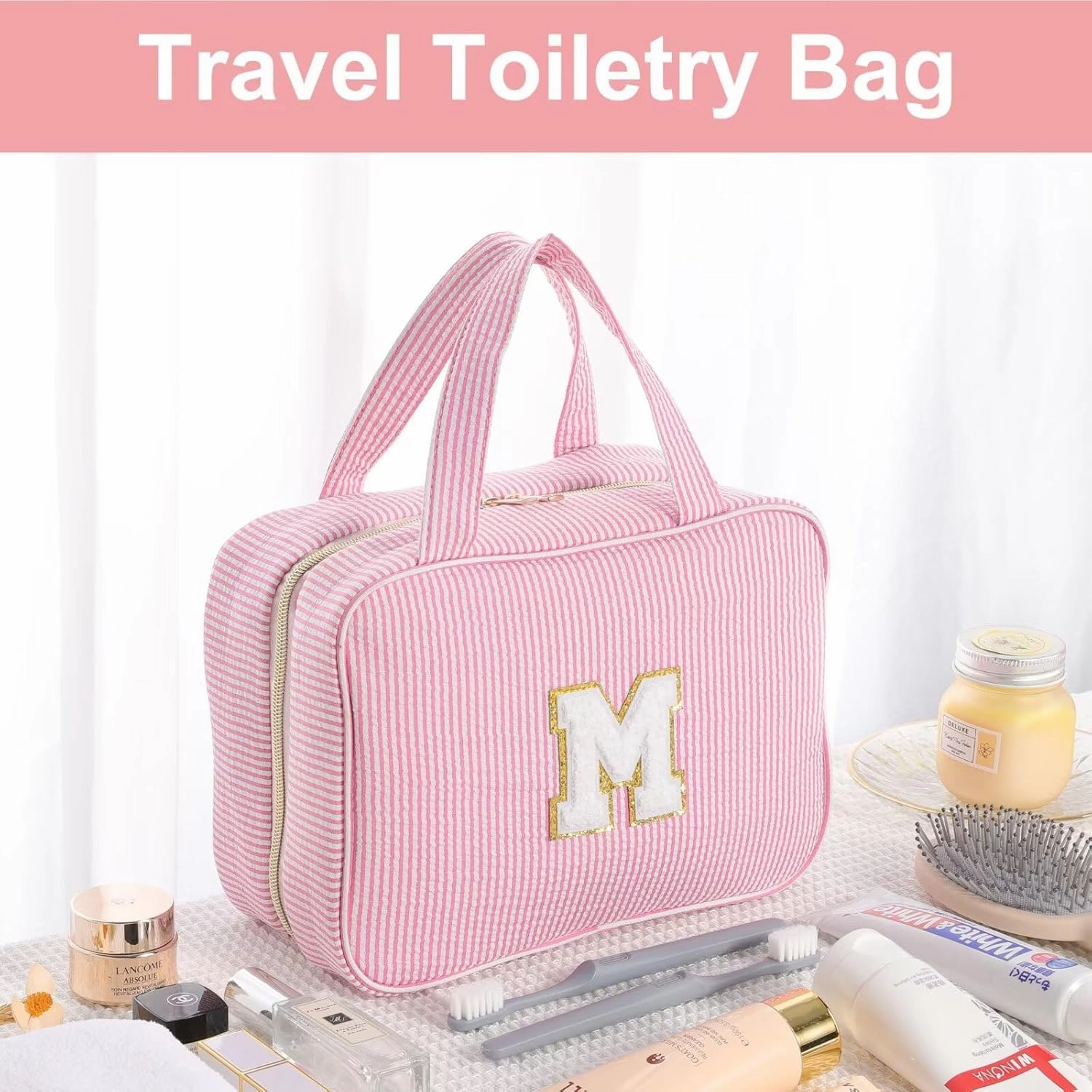 TOPEAST Travel Hanging Toiletry Bag Initial Makeup Bag for Women Teen Girls - Birthday Gifts for Women Teen Girls, Preppy Gifts for Daughter Sister Friends Mom Her - Letter A, Purple