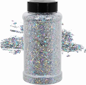 TORC 1 Pound Silver Holographic Glitter 16 OZ Mix Chunky Glitter Bulk for Resin Craft Cosmetic Art Festival Decoration