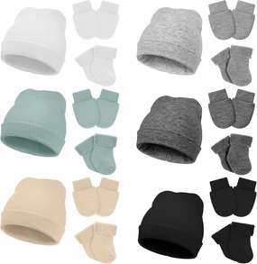 Toulite 6 Pack Preemie Hats Mittens and Socks Set Cotton Preemie Beanie Hat Socks and No Scratch Mittens