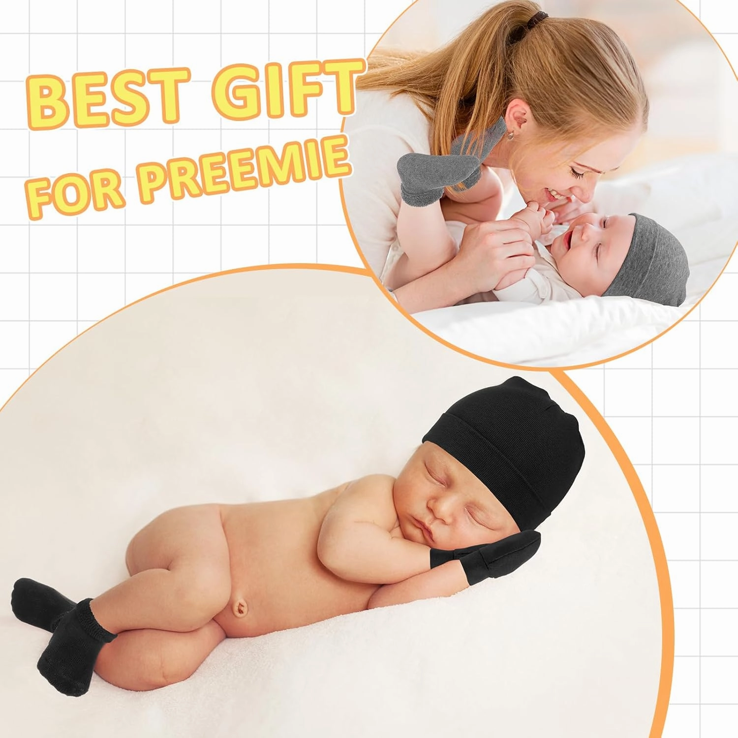 Toulite 6 Pack Preemie Hats Mittens and Socks Set Cotton Preemie Beanie Hat Socks and No Scratch Mittens