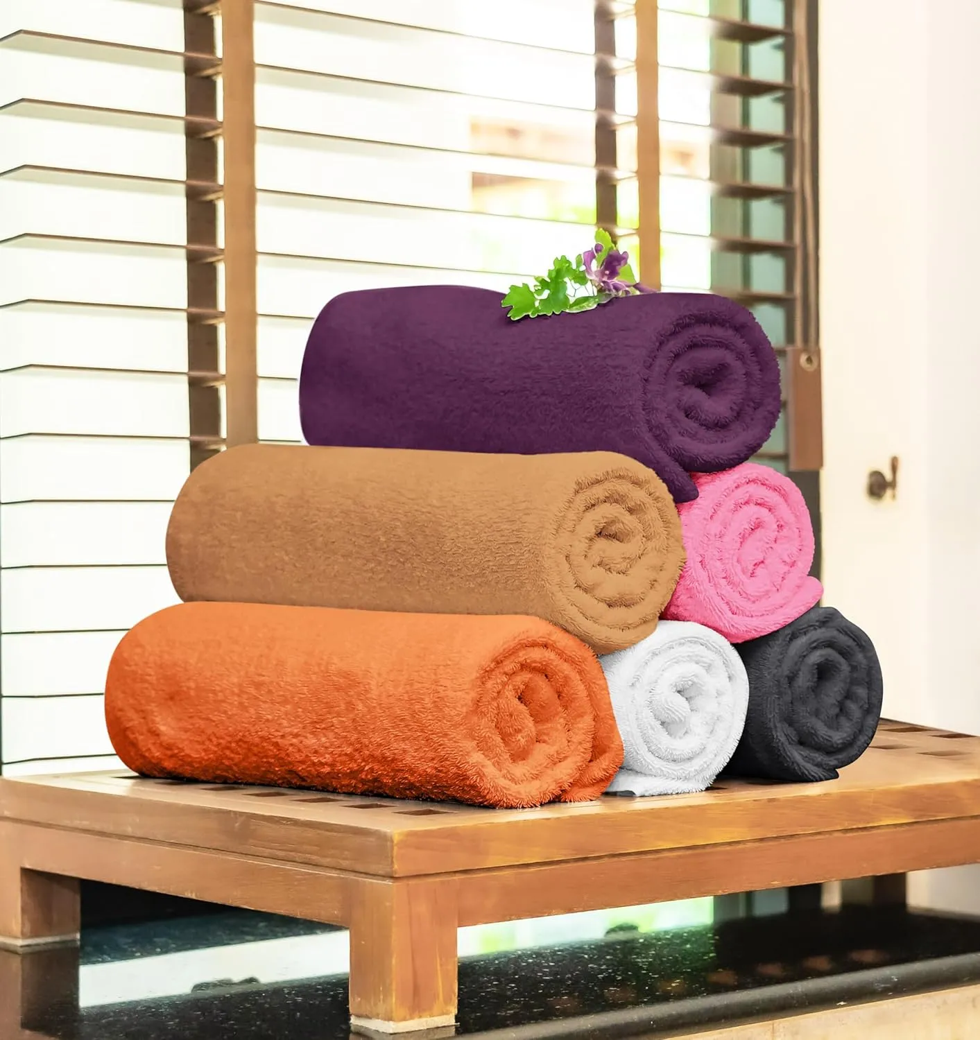 Towel and Linen Mart 100% Cotton 6 Pack Bath Towel Set, Quick Dry, Super Absorbent, Light Weight, Soft, (27 x 54 Pack of 6) (27 x 54 6 Pack, Plum, Pink, Beige, Grey, White, Peach)