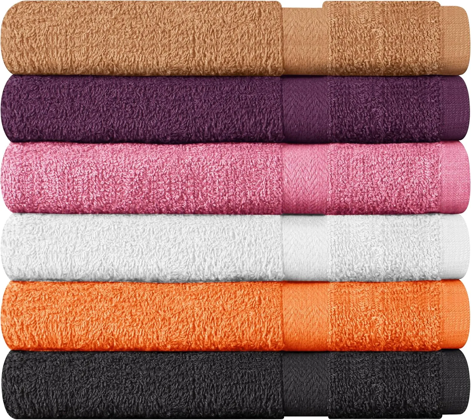 Towel and Linen Mart 100% Cotton 6 Pack Bath Towel Set, Quick Dry, Super Absorbent, Light Weight, Soft, (27 x 54 Pack of 6) (27 x 54 6 Pack, Plum, Pink, Beige, Grey, White, Peach)