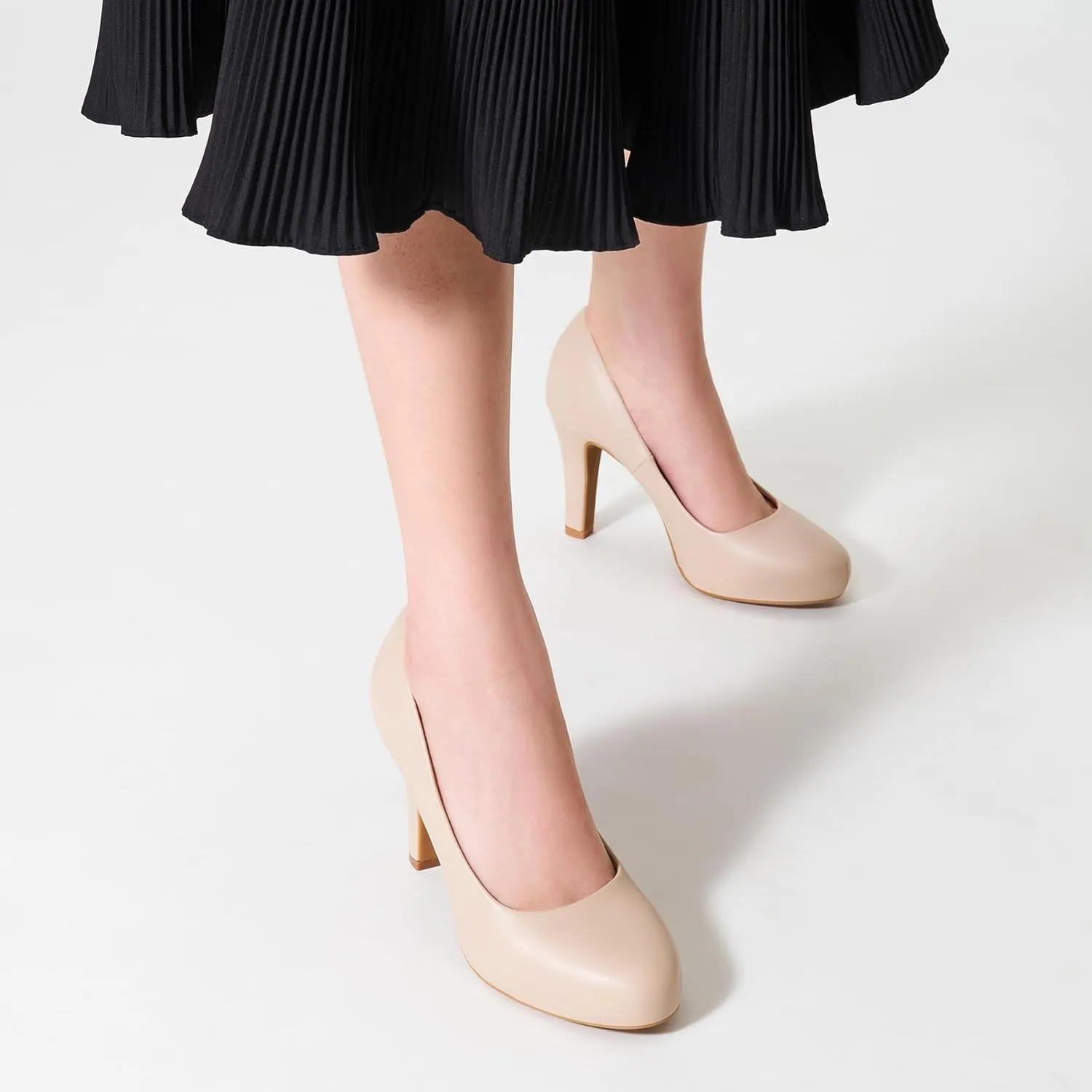 Trary Women's Heels for Women, Black Heels White Heels Brown Heels Nude Heels, Low Platform Heels, IN3.2 High Heel Closed Round Toe Pumps Dress Office Wedding Shoes for Women