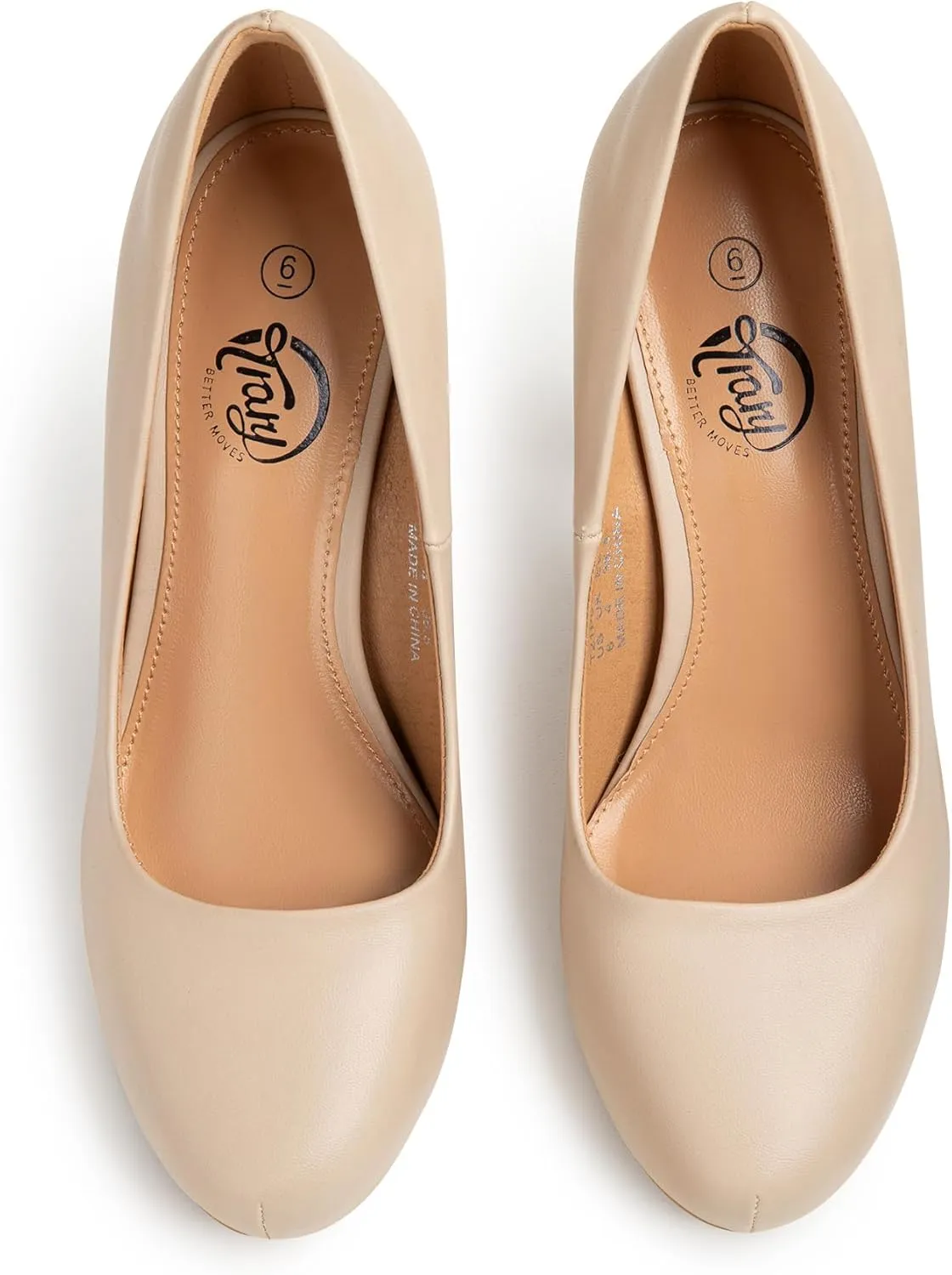 Trary Women's Heels for Women, Black Heels White Heels Brown Heels Nude Heels, Low Platform Heels, IN3.2 High Heel Closed Round Toe Pumps Dress Office Wedding Shoes for Women