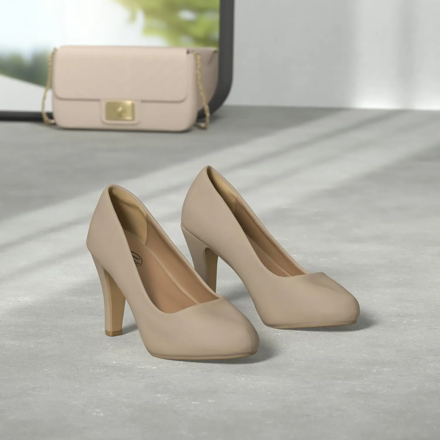 Trary Women's Heels for Women, Black Heels White Heels Brown Heels Nude Heels, Low Platform Heels, IN3.2 High Heel Closed Round Toe Pumps Dress Office Wedding Shoes for Women