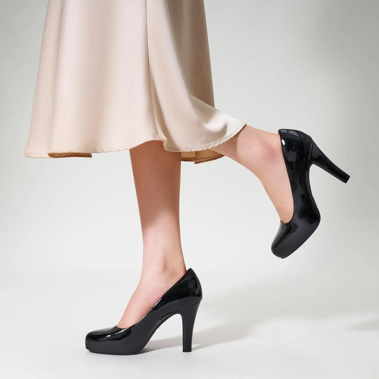 Trary Women's Heels for Women, Black Heels White Heels Brown Heels Nude Heels, Low Platform Heels, IN3.2 High Heel Closed Round Toe Pumps Dress Office Wedding Shoes for Women