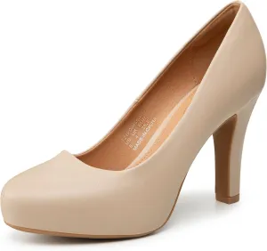 Trary Women's Heels for Women, Black Heels White Heels Brown Heels Nude Heels, Low Platform Heels, IN3.2 High Heel Closed Round Toe Pumps Dress Office Wedding Shoes for Women