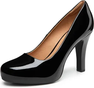 Trary Women's Heels for Women, Black Heels White Heels Brown Heels Nude Heels, Low Platform Heels, IN3.2 High Heel Closed Round Toe Pumps Dress Office Wedding Shoes for Women