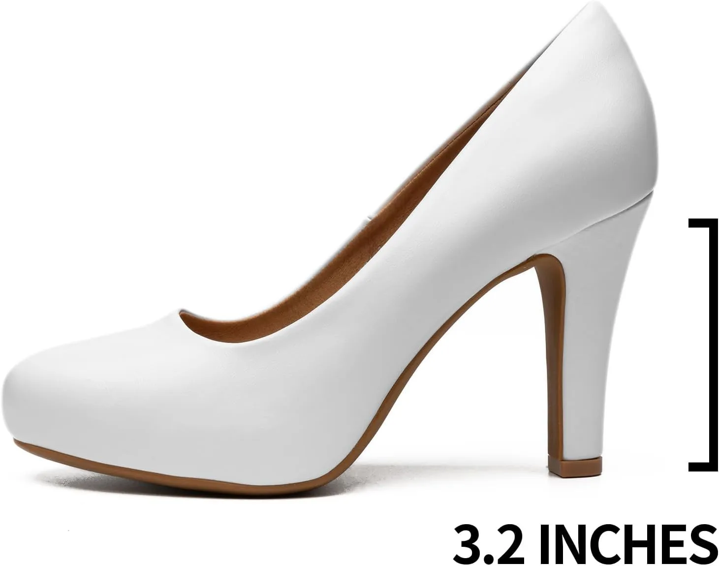 Trary Women's Heels for Women, Black Heels White Heels Brown Heels Nude Heels, Low Platform Heels, IN3.2 High Heel Closed Round Toe Pumps Dress Office Wedding Shoes for Women