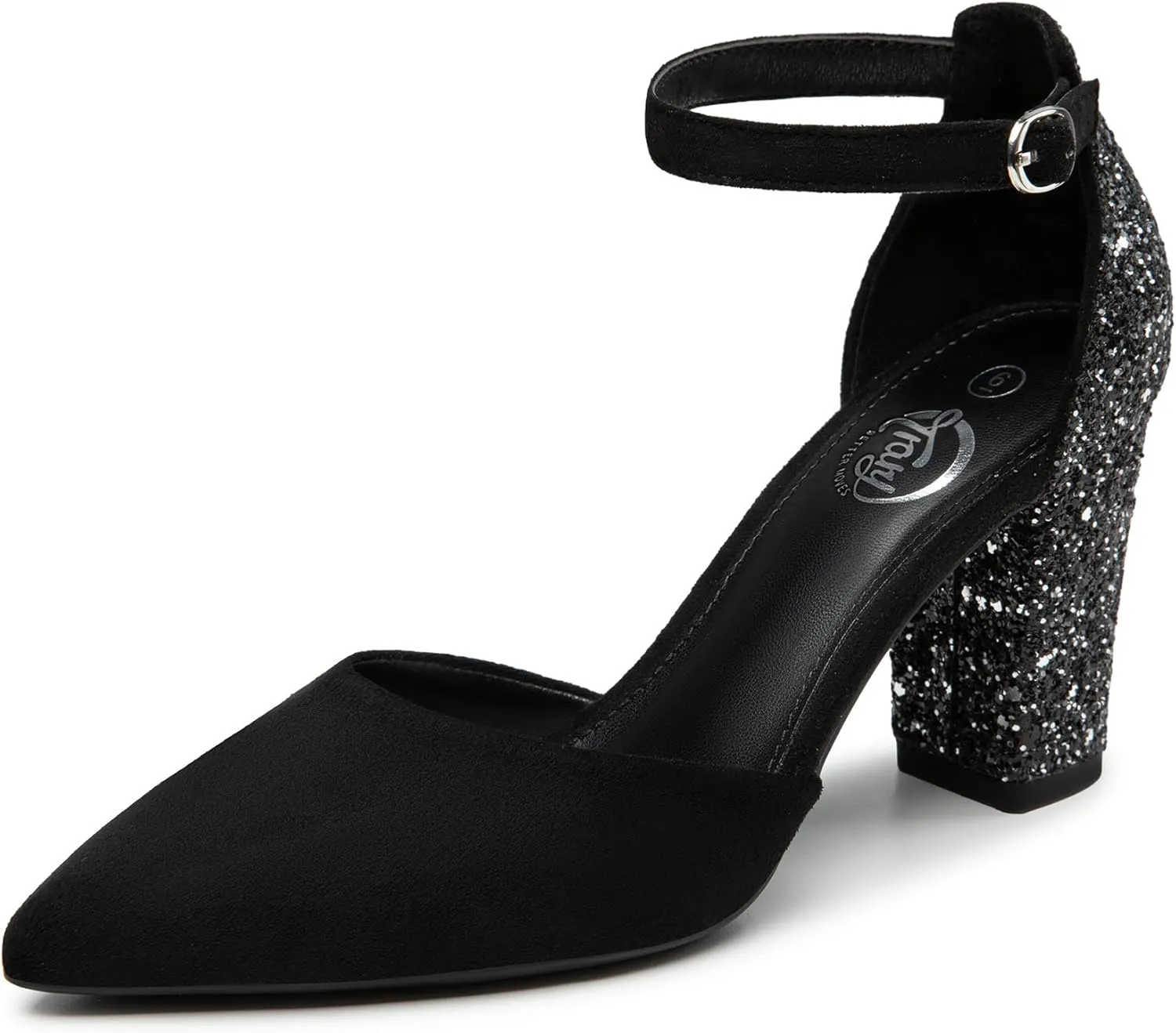 Trary Women's Pointed Toe Pumps,Ankle Strap Buckle Closed Toe Chunky Block Heel Pumps,Dress Office Wedding Party Shoes for Women