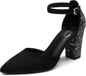 Trary Women's Pointed Toe Pumps,Ankle Strap Buckle Closed Toe Chunky Block Heel Pumps,Dress Office Wedding Party Shoes for Women