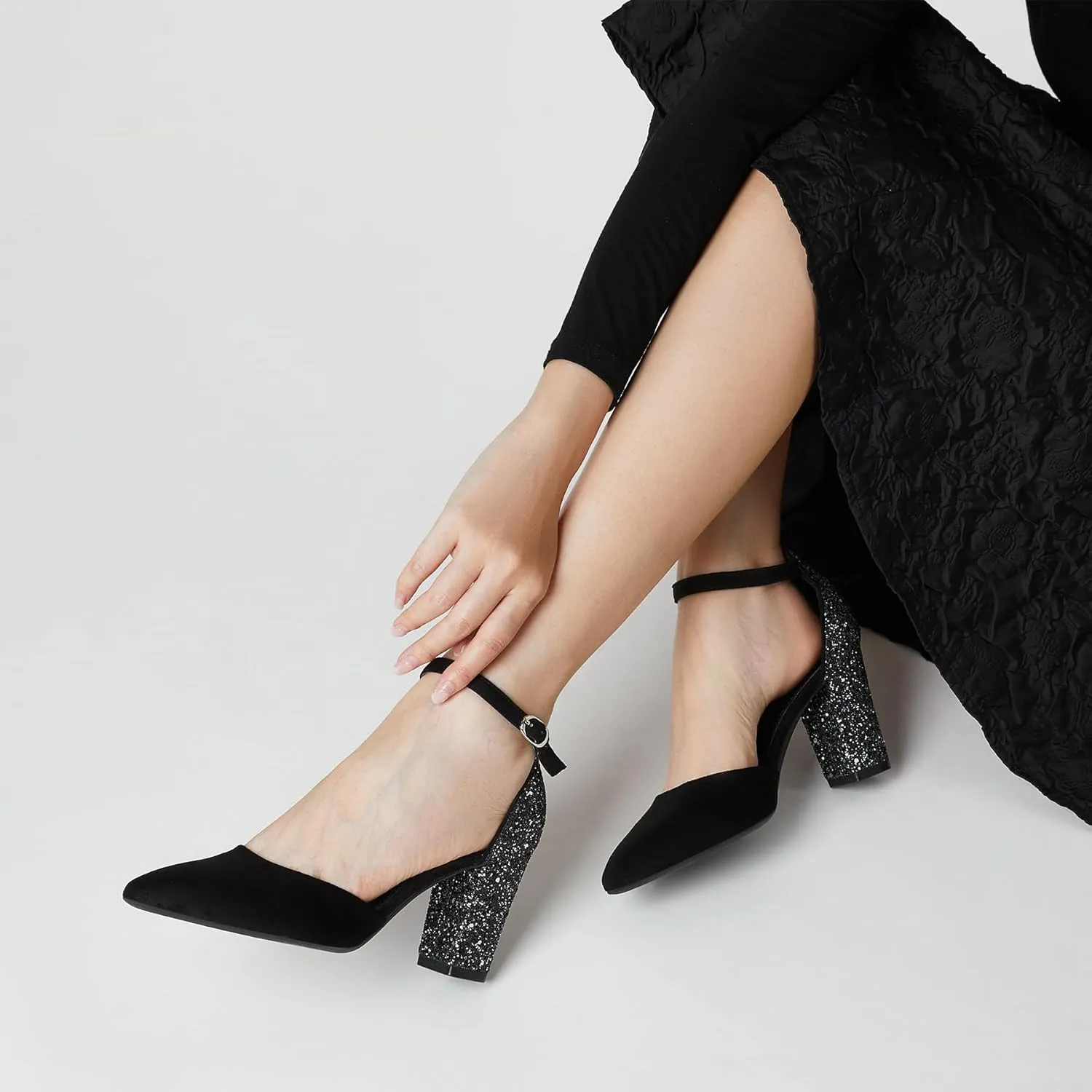 Trary Women's Pointed Toe Pumps,Ankle Strap Buckle Closed Toe Chunky Block Heel Pumps,Dress Office Wedding Party Shoes for Women