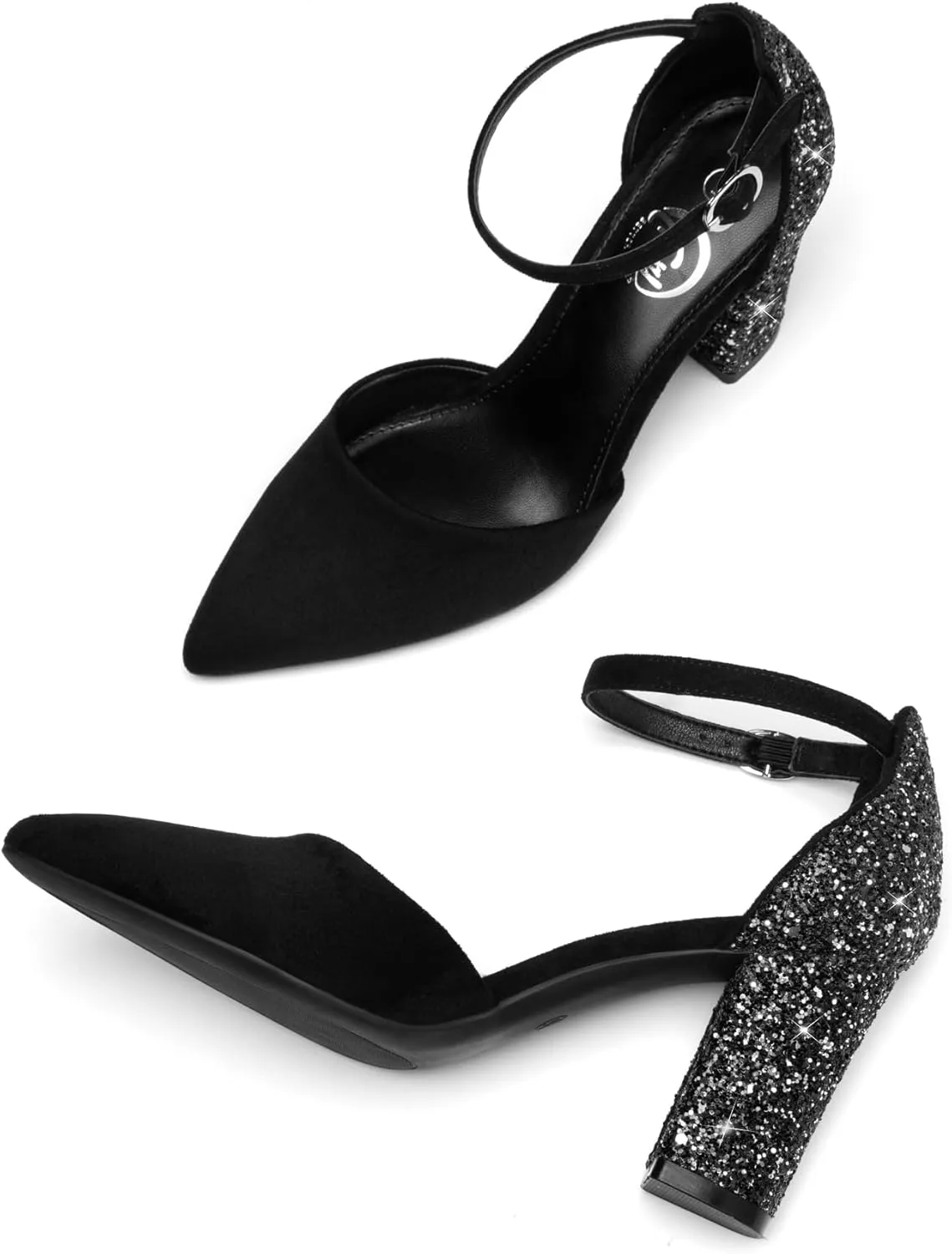 Trary Women's Pointed Toe Pumps,Ankle Strap Buckle Closed Toe Chunky Block Heel Pumps,Dress Office Wedding Party Shoes for Women