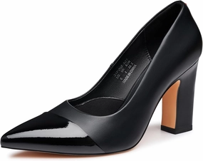 Trary Heels for Women Closed Pointed Toe Chunky Pumps Shoes Women Block High Heels Comfortable Slip-On Dress Office Party Wedding Shoes 3.54" Heel