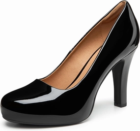 Trary Women's Heels for Women, Black Heels White Heels Brown Heels Nude Heels, Low Platform Heels, IN3.2 High Heel Closed Round Toe Pumps Dress Office Wedding Shoes for Women