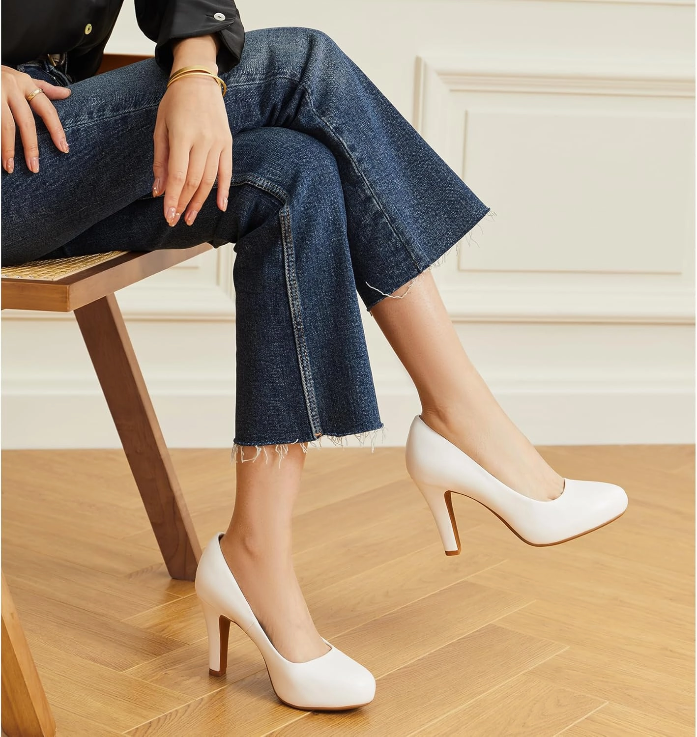 Trary Women's Heels for Women, Black Heels White Heels Brown Heels Nude Heels, Low Platform Heels, IN3.2 High Heel Closed Round Toe Pumps Dress Office Wedding Shoes for Women