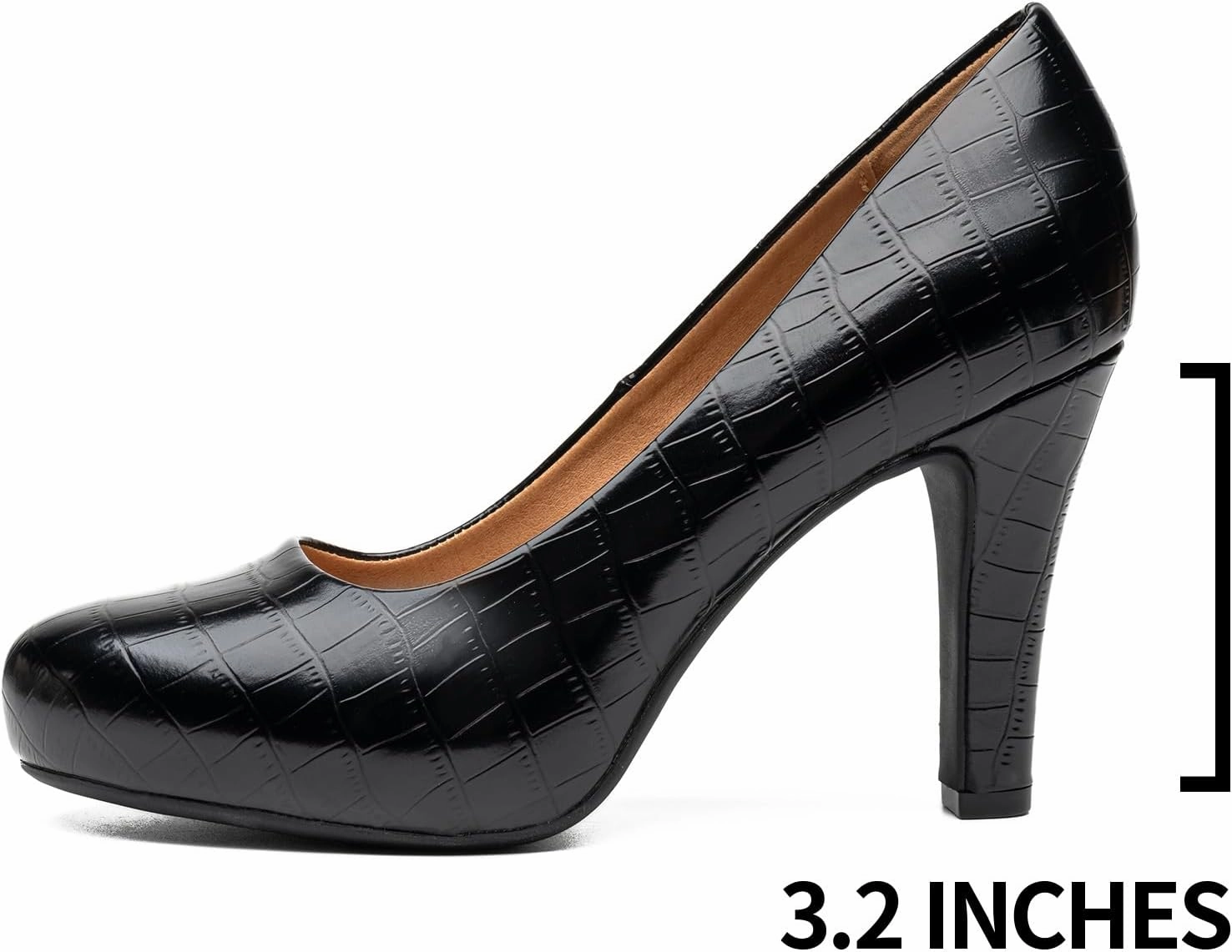 Trary Women's Heels for Women, Black Heels White Heels Brown Heels Nude Heels, Low Platform Heels, IN3.2 High Heel Closed Round Toe Pumps Dress Office Wedding Shoes for Women