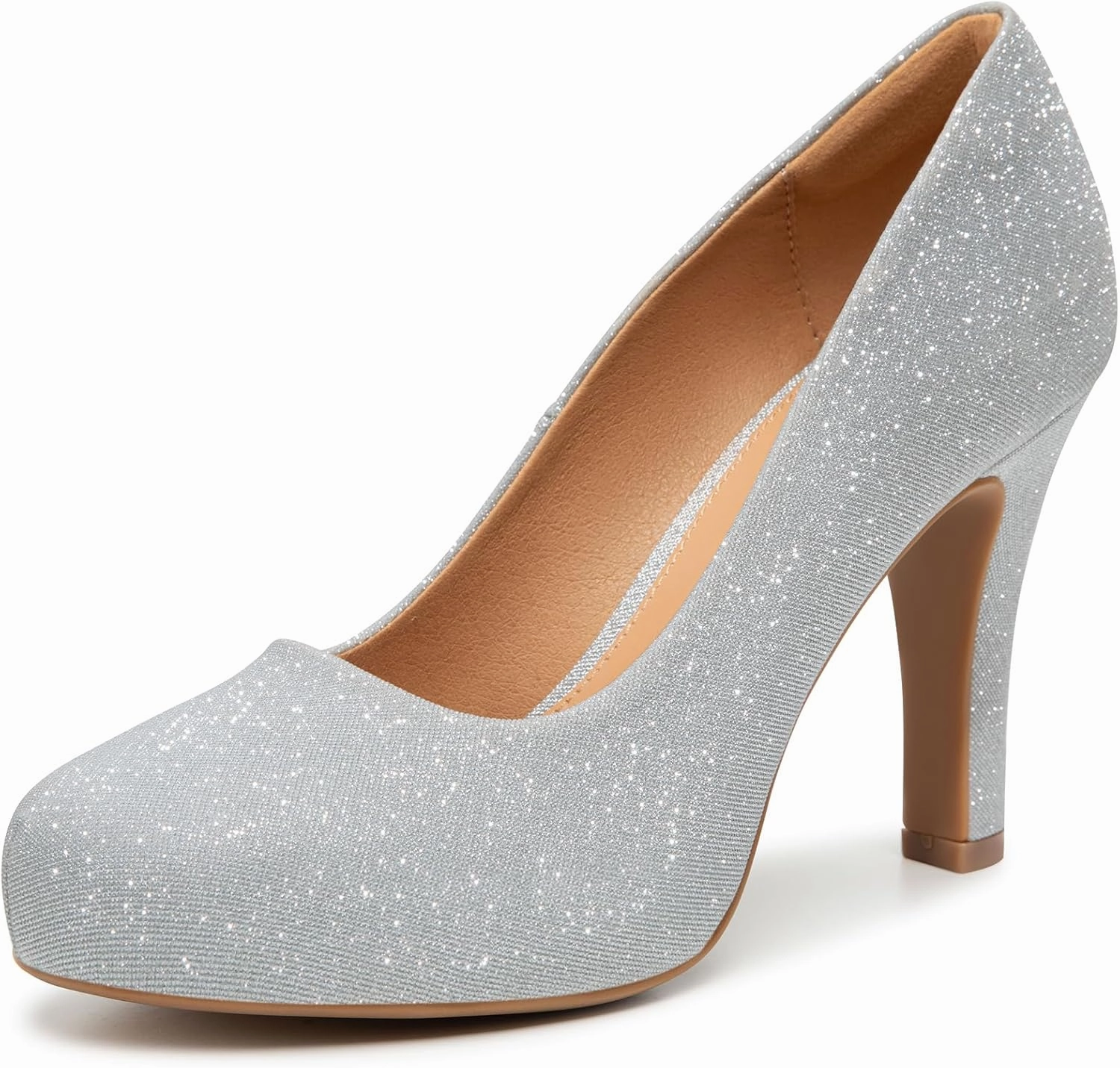 Trary Women's Heels for Women, Black Heels White Heels Brown Heels Nude Heels, Low Platform Heels, IN3.2 High Heel Closed Round Toe Pumps Dress Office Wedding Shoes for Women