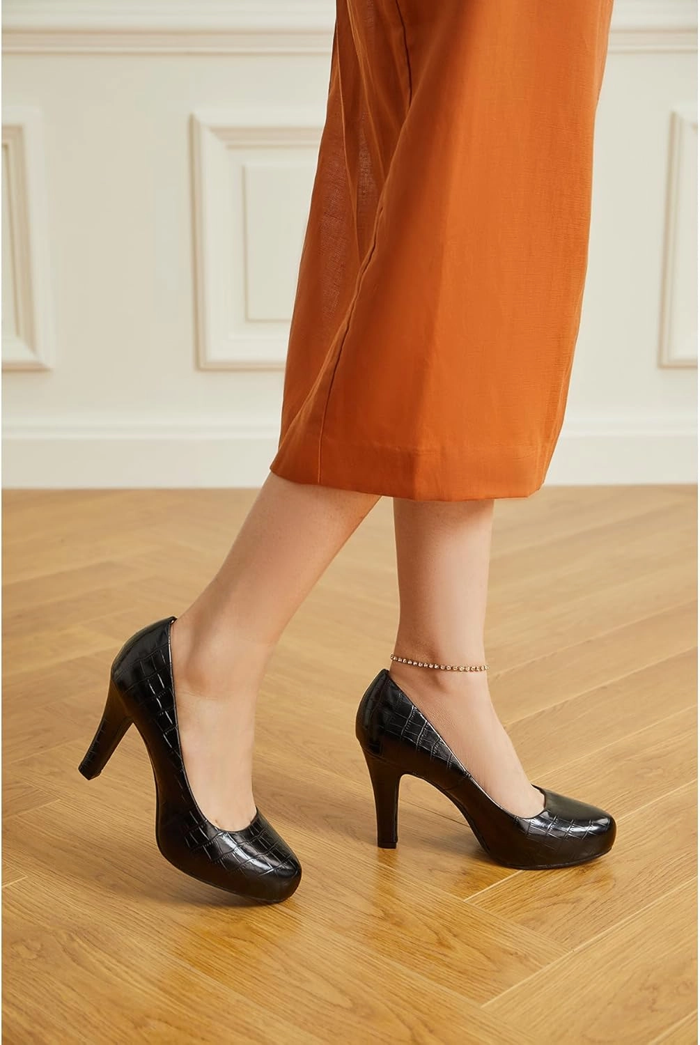 Trary Women's Heels for Women, Black Heels White Heels Brown Heels Nude Heels, Low Platform Heels, IN3.2 High Heel Closed Round Toe Pumps Dress Office Wedding Shoes for Women
