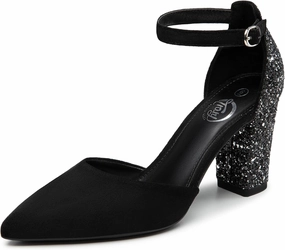 Trary Women's Pointed Toe Pumps,Ankle Strap Buckle Closed Toe Chunky Block Heel Pumps,Dress Office Wedding Party Shoes for Women