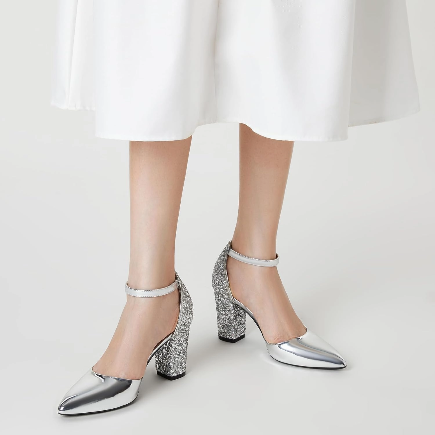 Trary Women's Pointed Toe Pumps,Ankle Strap Buckle Closed Toe Chunky Block Heel Pumps,Dress Office Wedding Party Shoes for Women
