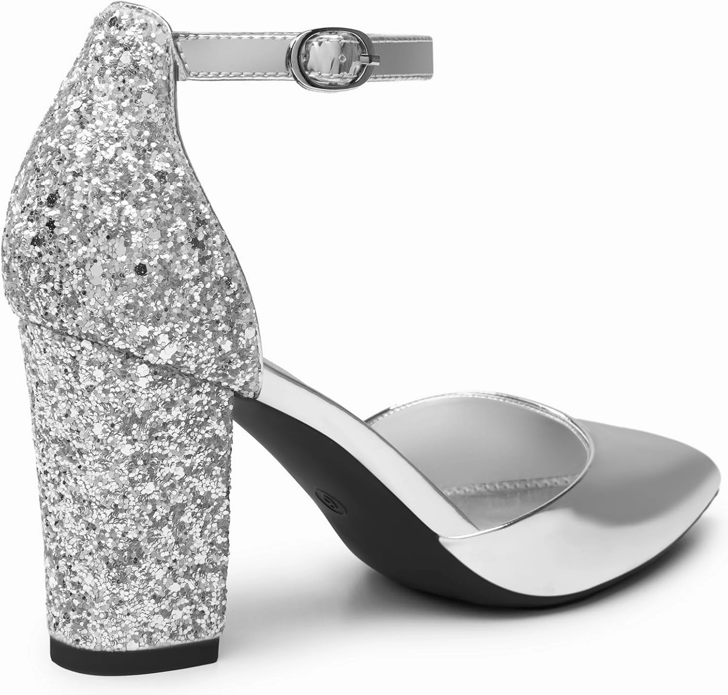 Trary Women's Pointed Toe Pumps,Ankle Strap Buckle Closed Toe Chunky Block Heel Pumps,Dress Office Wedding Party Shoes for Women