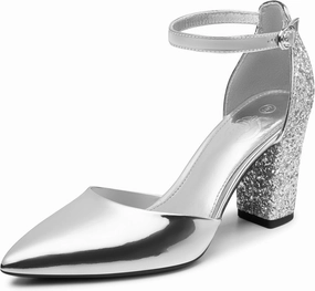 Trary Women's Pointed Toe Pumps,Ankle Strap Buckle Closed Toe Chunky Block Heel Pumps,Dress Office Wedding Party Shoes for Women