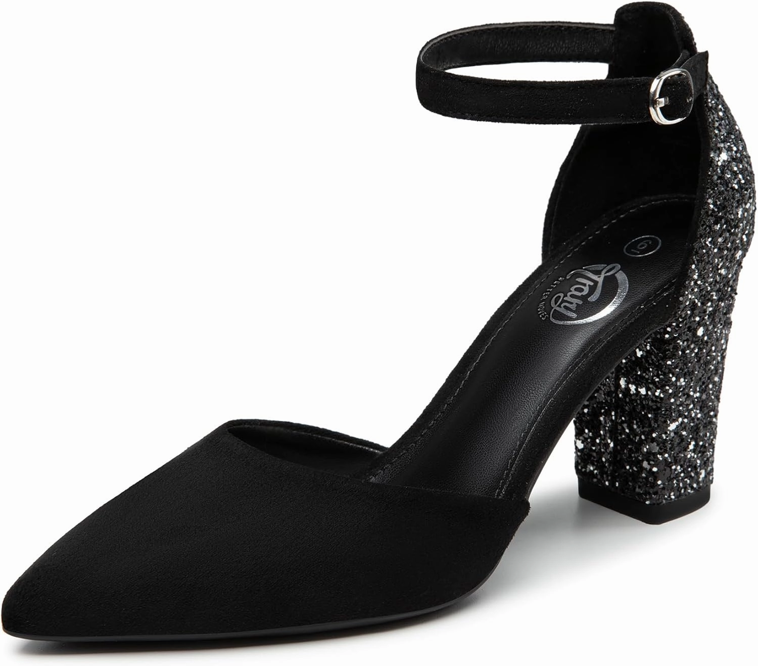 Trary Women's Pointed Toe Pumps,Ankle Strap Buckle Closed Toe Chunky Block Heel Pumps,Dress Office Wedding Party Shoes for Women