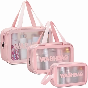 Travel Toiletry Bag for Women, Matte Translucent Shower Bag with Handy Handle, Makeup Cosmetic Organizer Bag for Travel Toiletries Accessories (Pink)