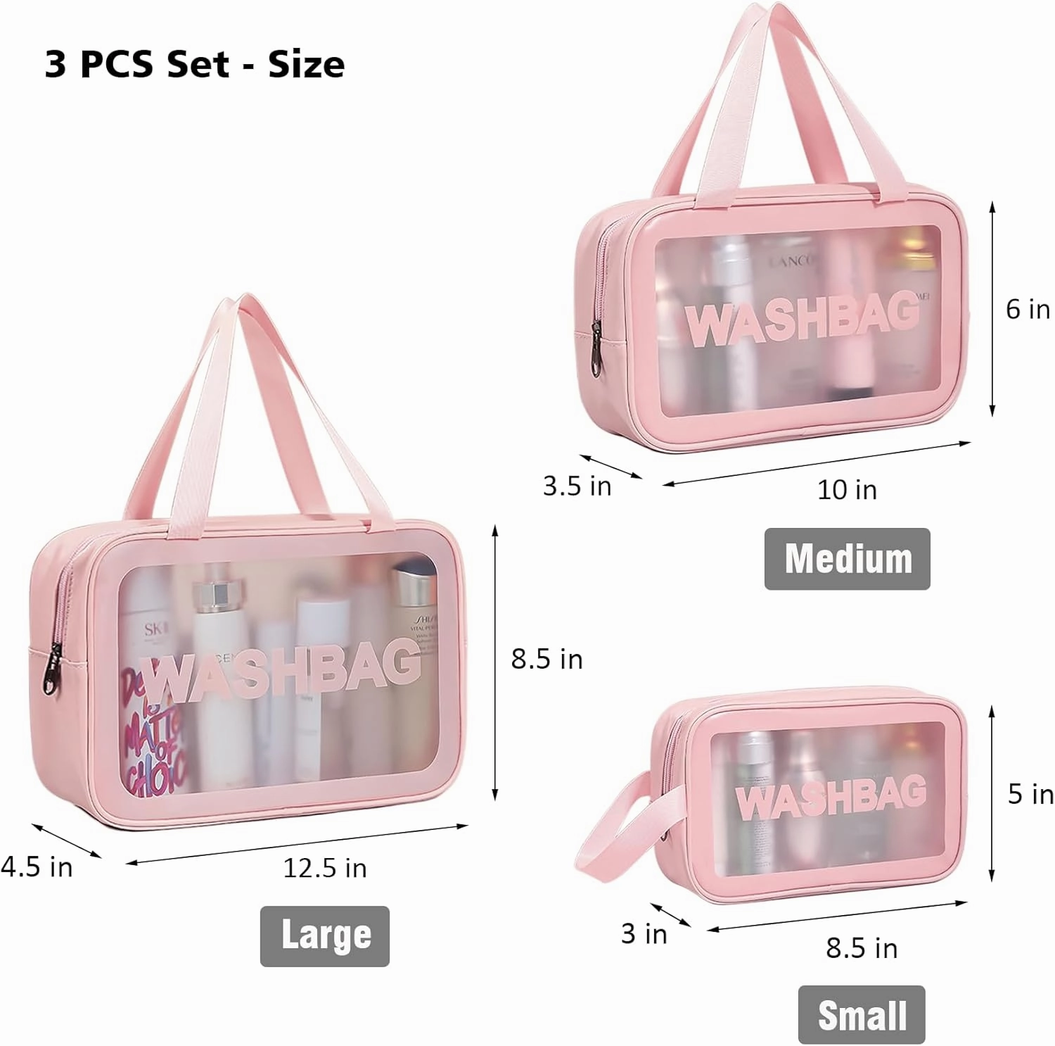 Travel Toiletry Bag for Women, Matte Translucent Shower Bag with Handy Handle, Makeup Cosmetic Organizer Bag for Travel Toiletries Accessories (Pink)