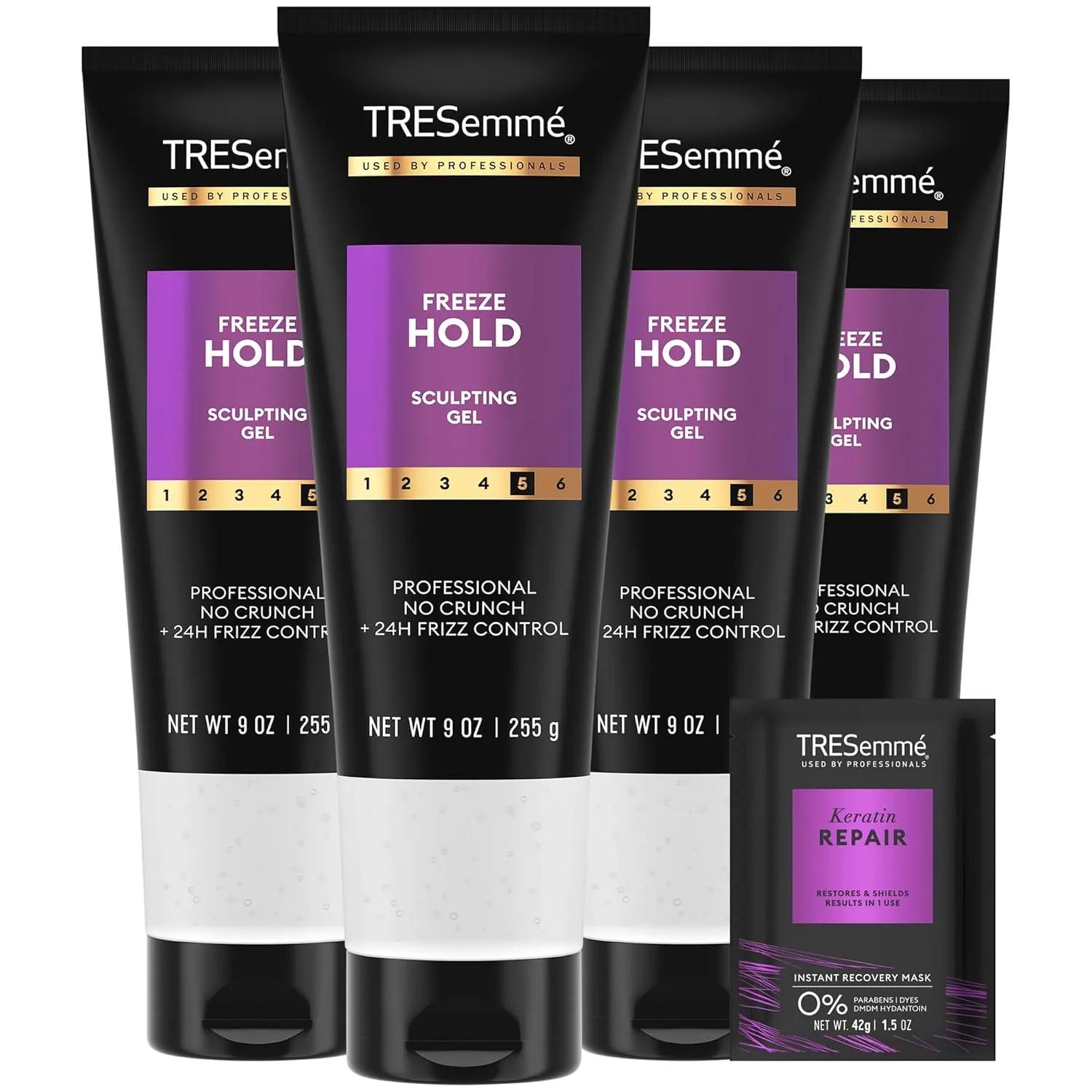 TRESemme Hair Gel, Mega Sculpting Hold for Edge Control, Frizz Control and Curly Hair with Coconut Oil, 9 Ounce (Pack of 4)