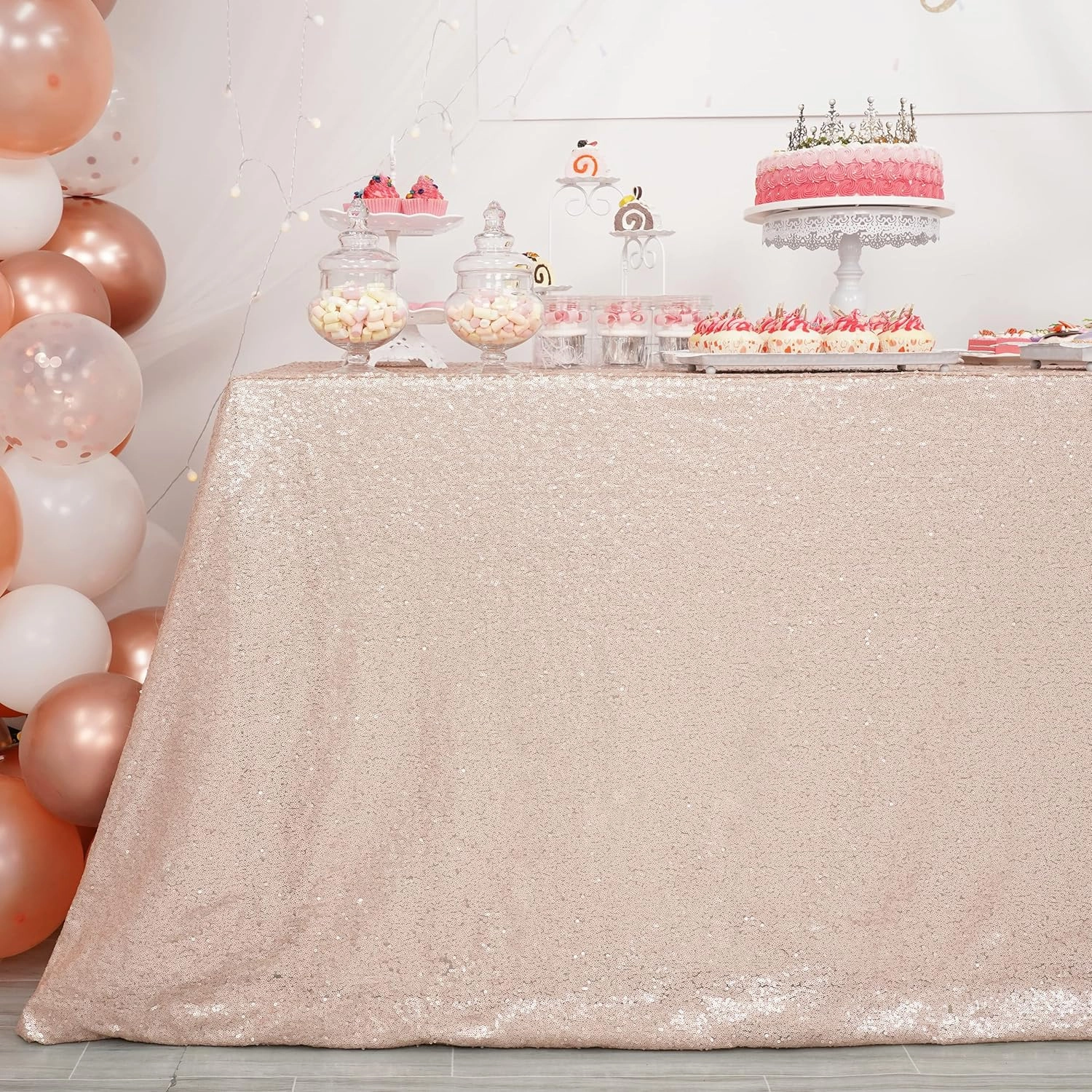 Trlyc Champagne Sequin Tablecloth - 60x120inch Glitter Tablecloth Rectangle Party Wedding Christmas Table Cloth