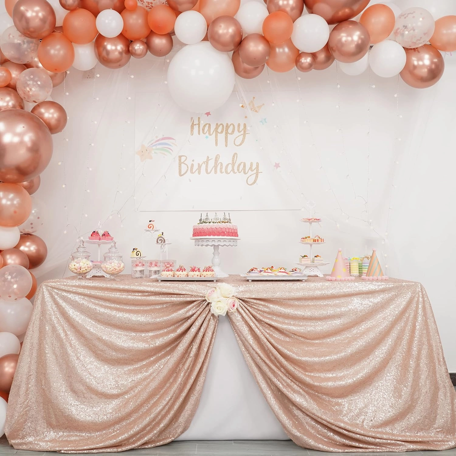 Trlyc Champagne Sequin Tablecloth - 60x120inch Glitter Tablecloth Rectangle Party Wedding Christmas Table Cloth