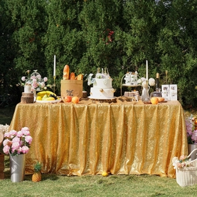 Trlyc Gold Sequin Tablecloth - 60x120inch Glitter Tablecloth Rectangle Party Wedding Christmas Table Cloth
