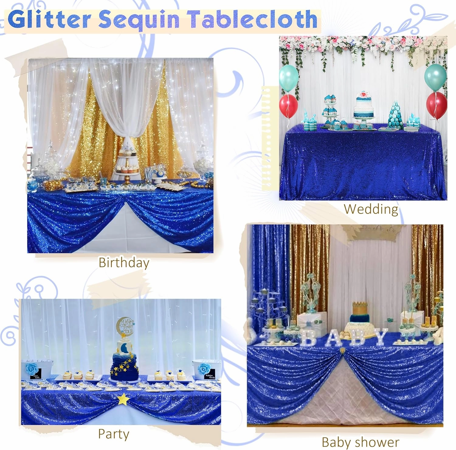 Trlyc Sequin Tablecloth - 60"*120" Royal Blue Tablecloth Glitter Sparkly Tablecloth Table Cover for Party Rectangle Table Decoration for Party Wedding Christmas Helloween Events