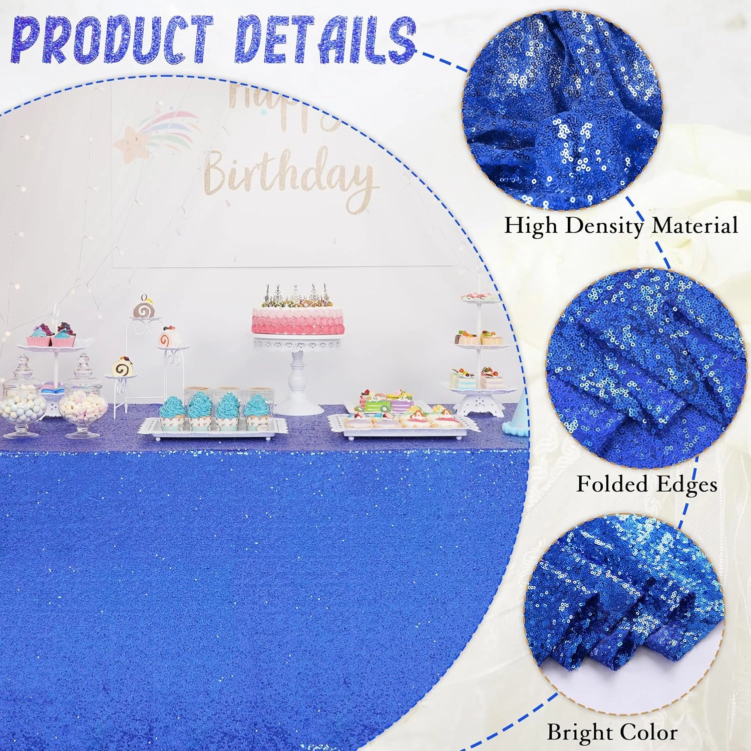 Trlyc Sequin Tablecloth - 60"*120" Royal Blue Tablecloth Glitter Sparkly Tablecloth Table Cover for Party Rectangle Table Decoration for Party Wedding Christmas Helloween Events