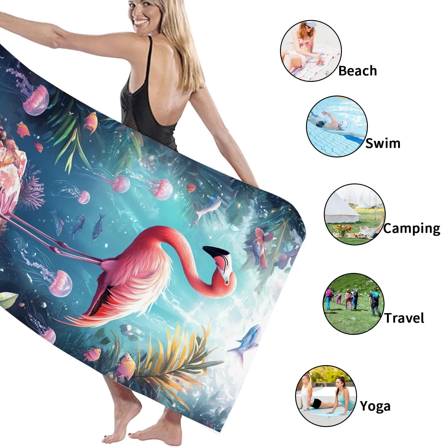 Tropical Tropical Bird Microfiber Beach Towel Peach Vibrant Bird Bath Towel, Quick Dry Absorbent Soft Sand Free Lightweight Beach Blanket, Vacation Pool Gym Picnic Essentials 70x35 Inch