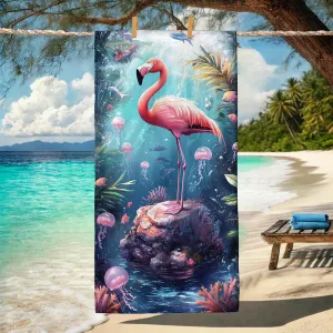 Tropical Tropical Bird Microfiber Beach Towel Peach Vibrant Bird Bath Towel, Quick Dry Absorbent Soft Sand Free Lightweight Beach Blanket, Vacation Pool Gym Picnic Essentials 70x35 Inch