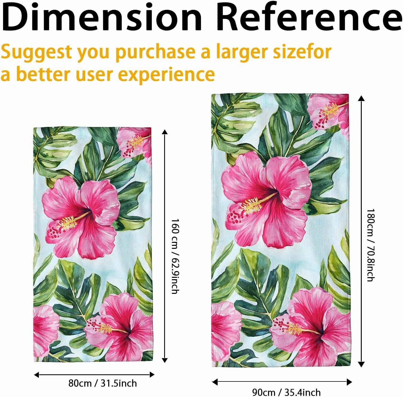 Tropical Floral Microfiber Beach Towel Extra Large Peach Hibiscus Design, Quick Dry Absorbent Soft Sand Free Lightweight Beach Blanket, Summer Vacation Pool Picnic Essentials 62x31 Inch