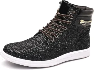 Trsorini Glitter Mens Shoes High Top Fashion Sparkly Sneakers Shiny Bling Sequin for Male