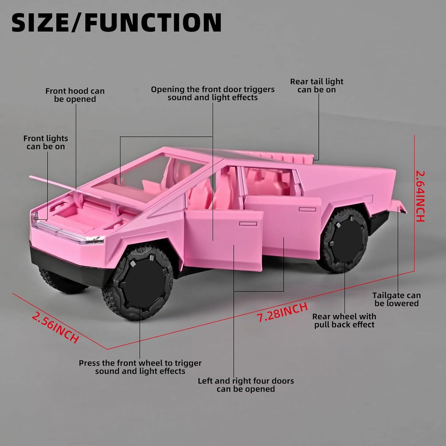 Trucks for Kids Toy Pickup Truck 1/32 Metal Toy Truck,Big Trucks for Toddlers 3-5,Die Cast Metal Model Truck,Pull Back Cars Toys with Light and Sound,Toy Trucks for Boys Age 4-7（Pink）
