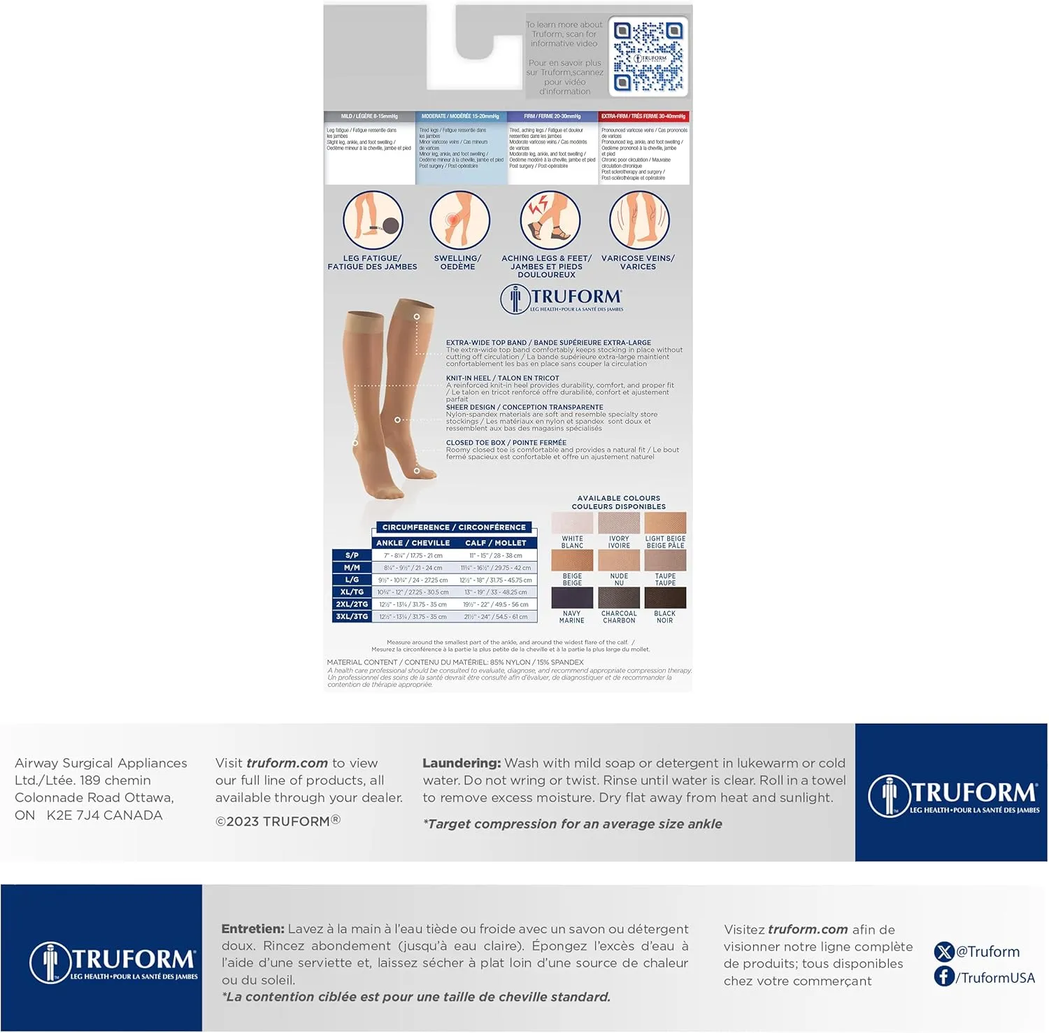 Truform Sheer Compression Stockings, 15-20 mmHg, Women's Knee High Length, 20 Denier, Nude, Medium