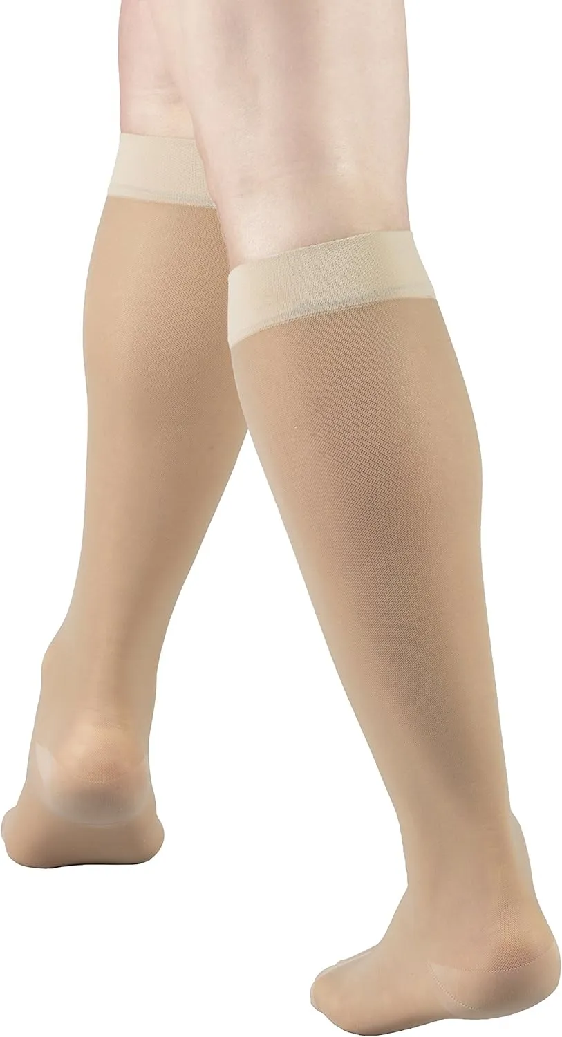 Truform Sheer Compression Stockings, 15-20 mmHg, Women's Knee High Length, 20 Denier, Nude, Medium