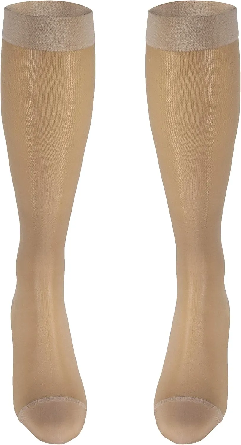 Truform Sheer Compression Stockings, 15-20 mmHg, Women's Knee High Length, 20 Denier, Nude, Medium