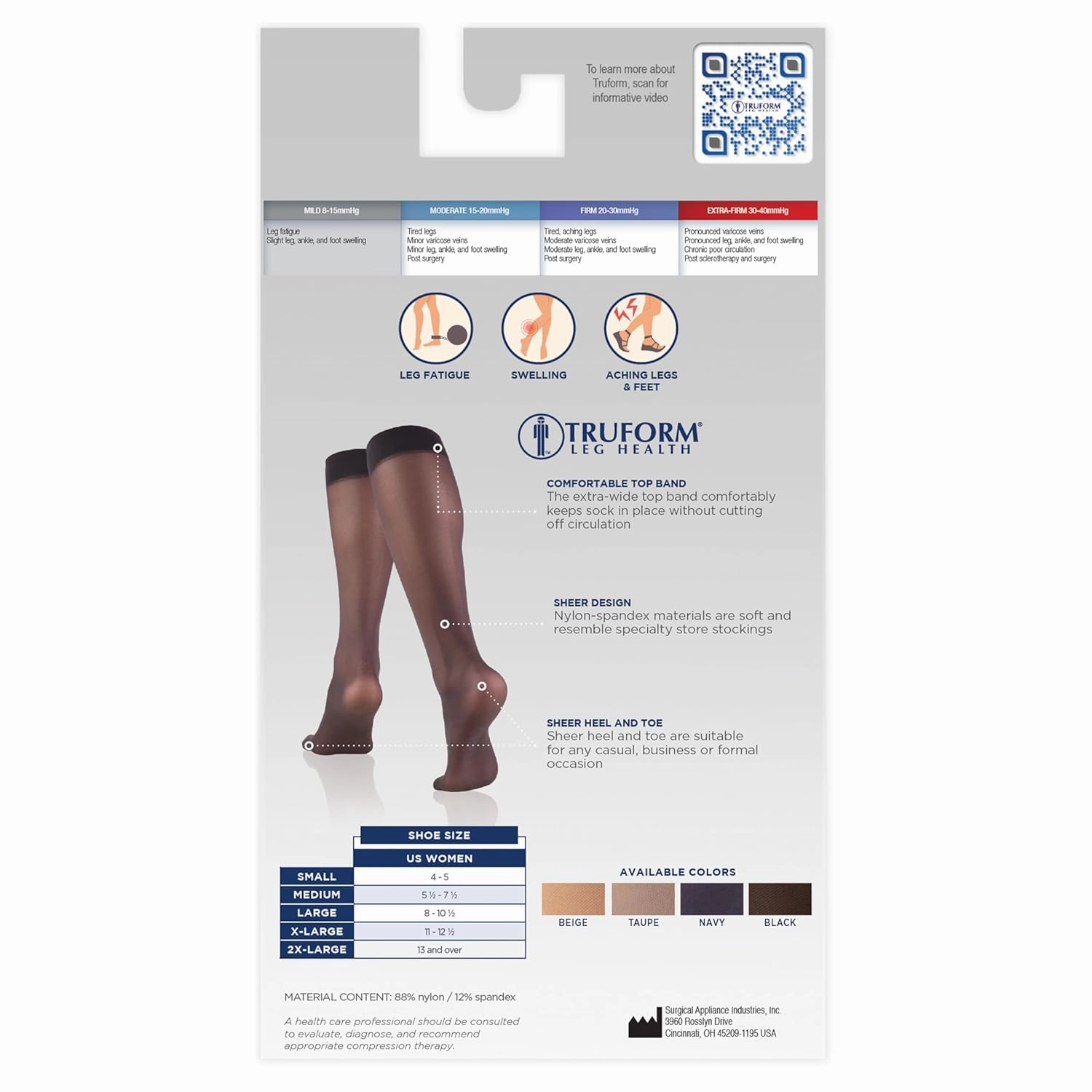 Truform Sheer Compression Stockings, 8-15 mmHg, Women's Knee High Length, 20 Denier, Nude, Medium