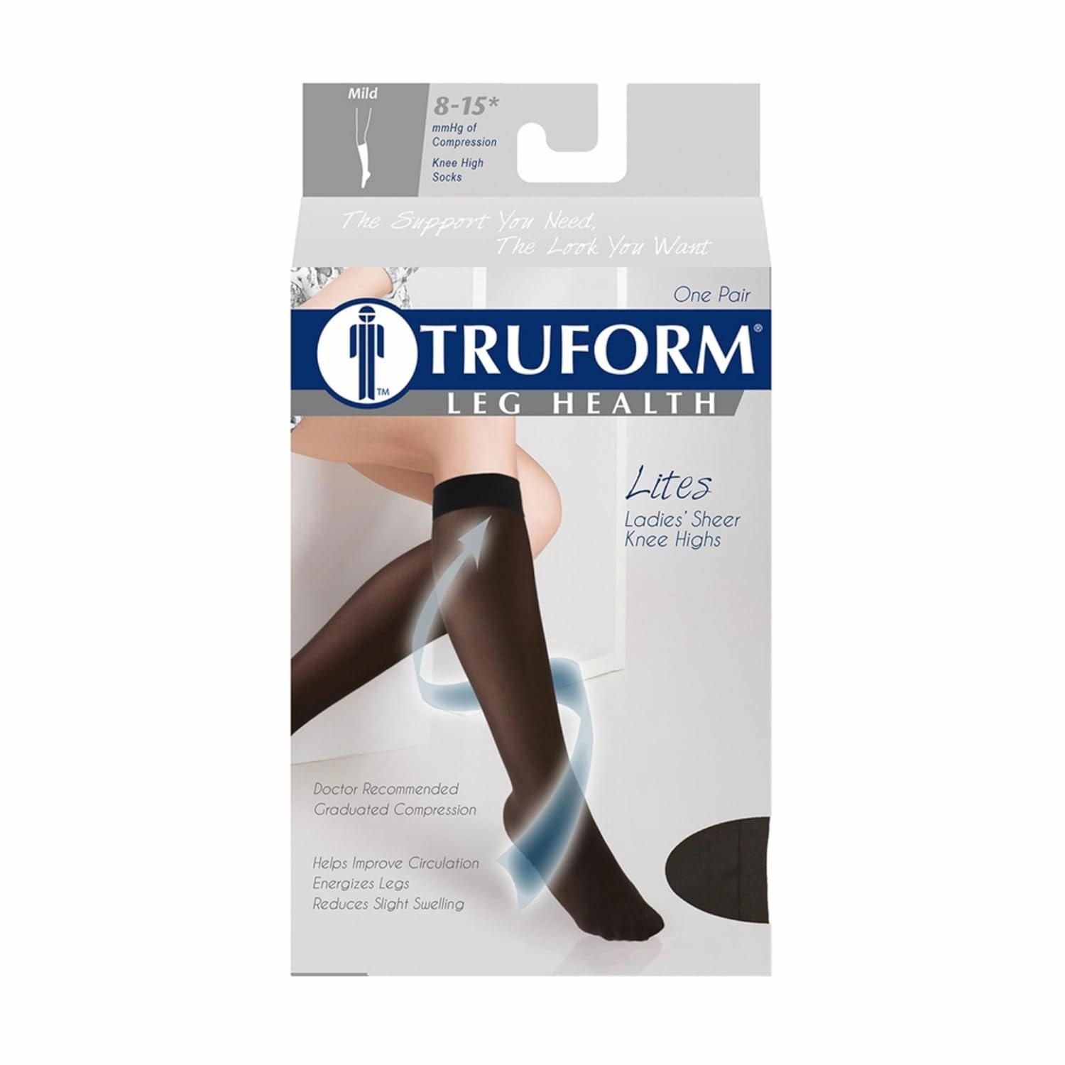 Truform Sheer Compression Stockings, 8-15 mmHg, Women's Knee High Length, 20 Denier, Nude, Medium