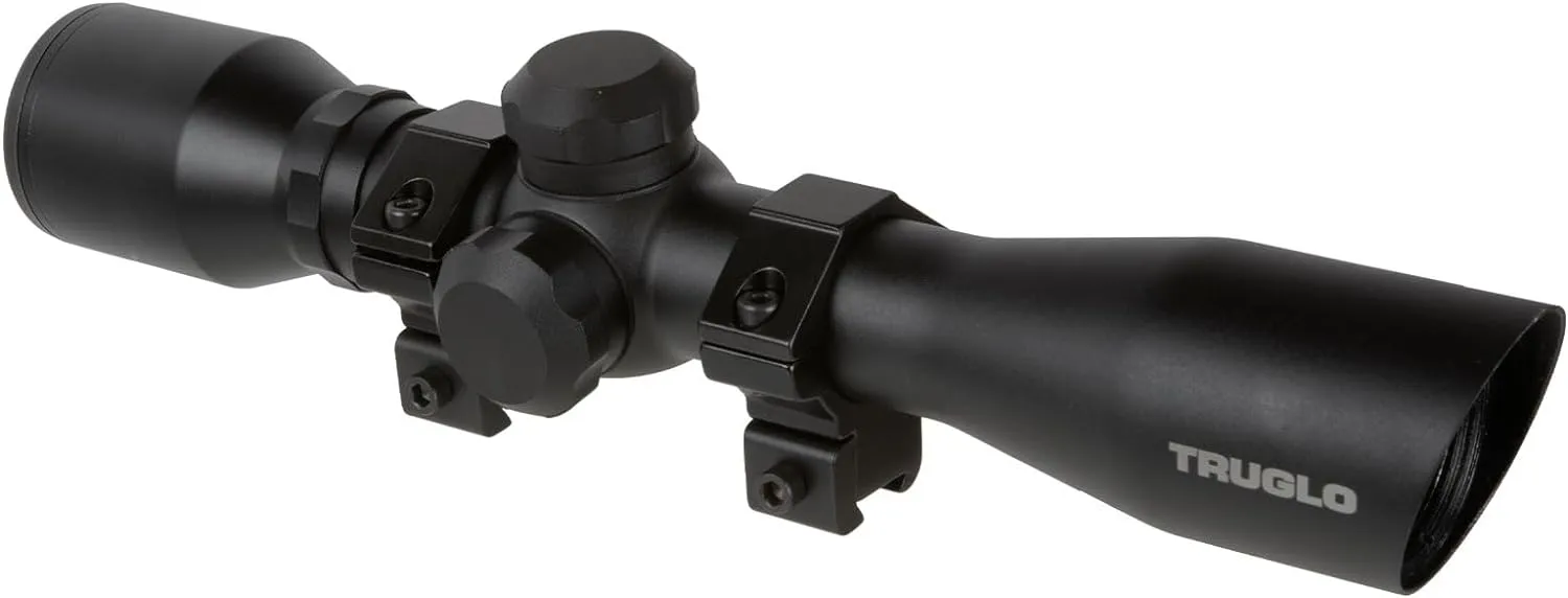TRUGLO 4x32MM Compact Tactical Hunting Shooting Durable Waterproof Fogproof Scratch-Resistant Aluminum Tube Duplex Reticle Riflescope with Weaver-Style 3/8 Mount & Lens Covers Included,Black