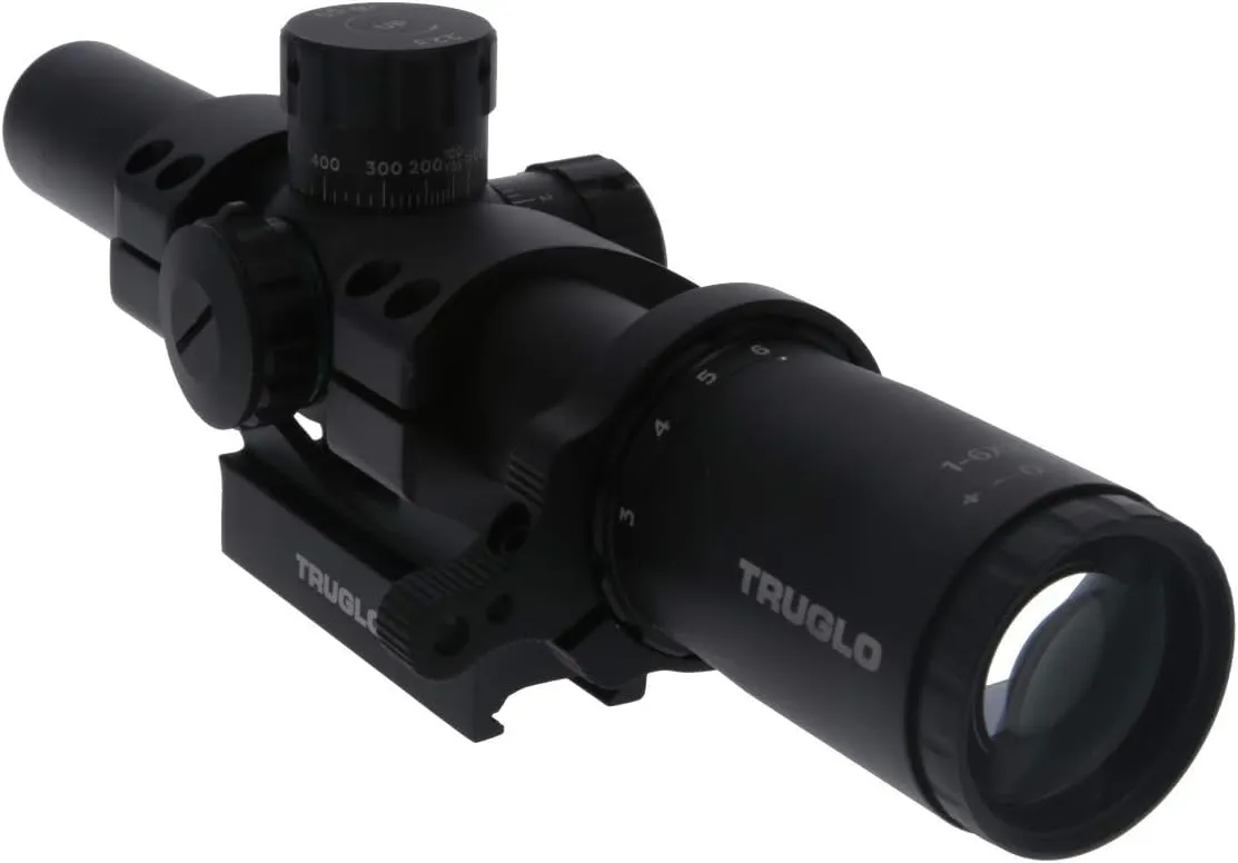 TRUGLO TRU-Brite 30 Series 1-6 X 24mm Dual-Color Illuminated Power Ring Duplex MIL-DOT Reticle Gun Scope with Mount, Matte Black, TG8516TL - Combos Available